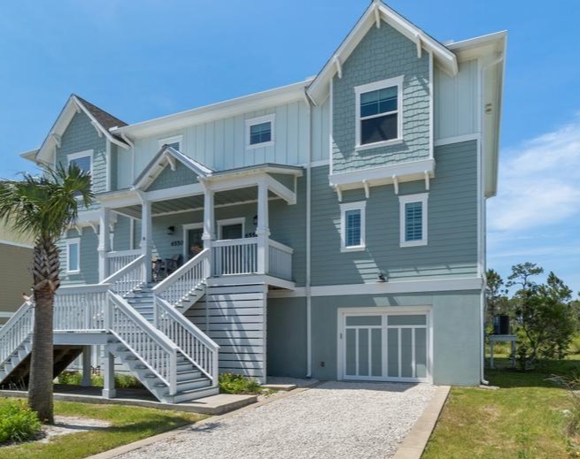 Blue Heron villa exterior — coastal blue beach home